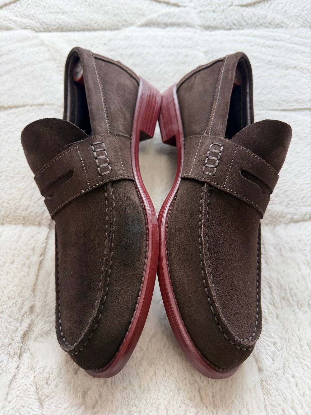Like NEW! $275 Soldini Italy Red Bottom Brown Suede Penny Loafers 42 9